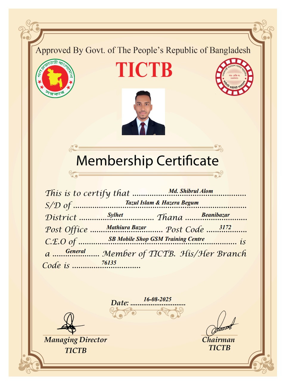 MD. Shibrul Alom - Government Certified License